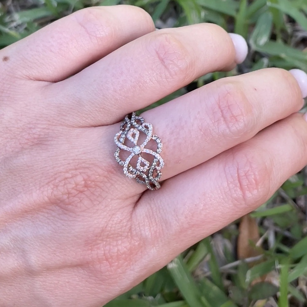 SOLD! 🤎 LeVian Chocolate Diamonds Art Deco Style Ring 14K Rose Gold - Picture 3 of 10